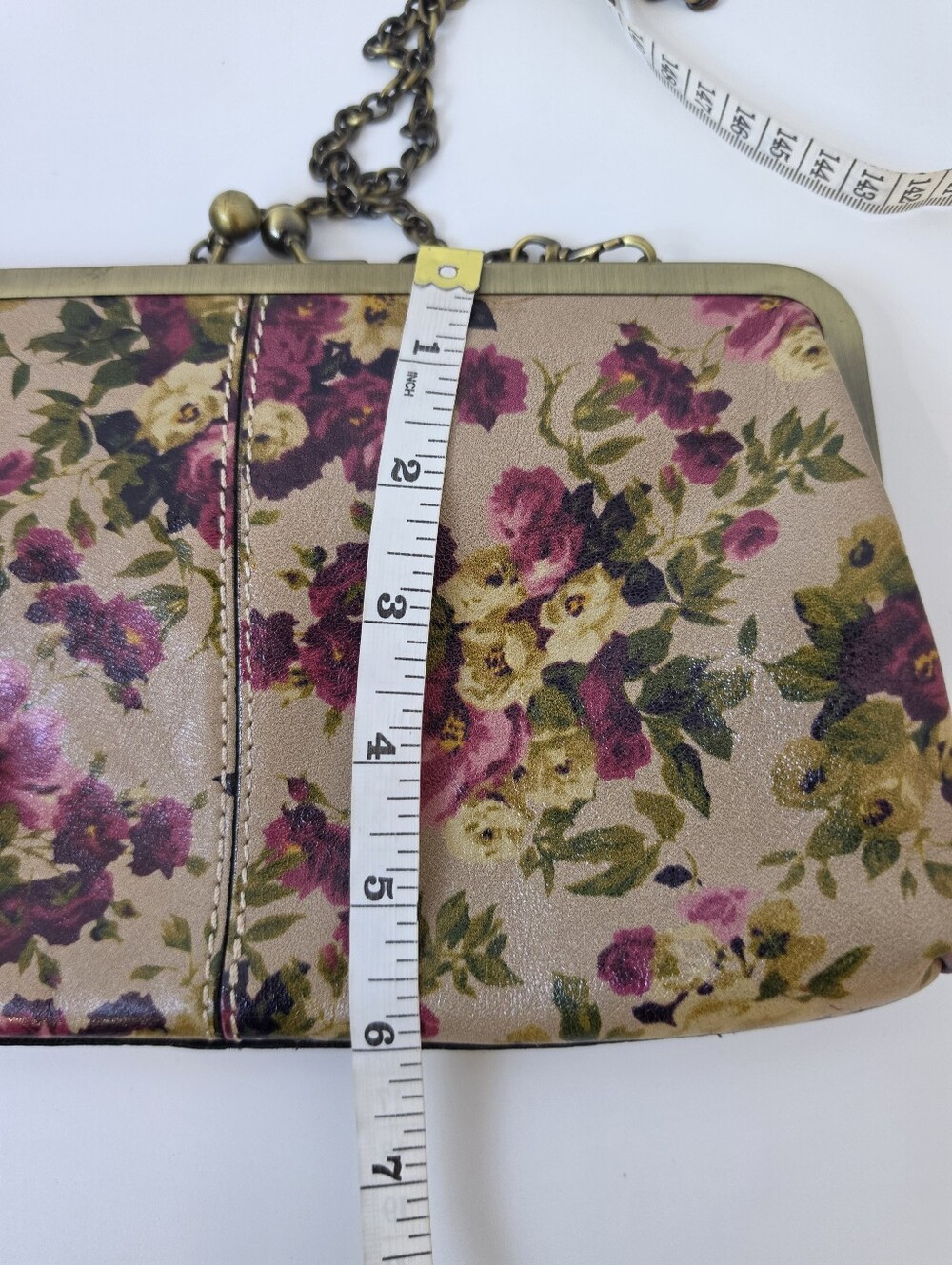 Patricia Nash Vintage-Inspired Floral Leather Clutch with Detachable Brass Chain - Picture 4 of 16